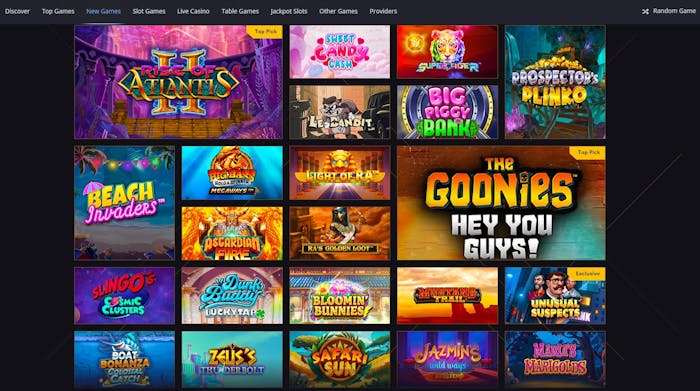 games selection at 21 Casino