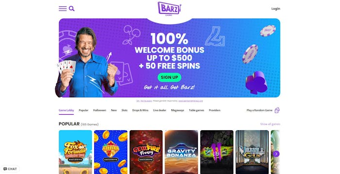 barz casino front page