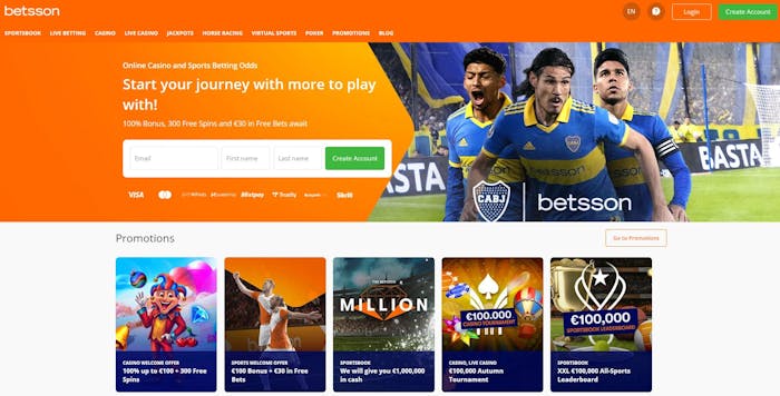 Betsson Casino main page