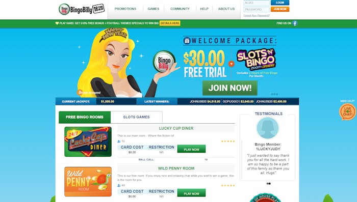 Bingo Billy Casino frontpage