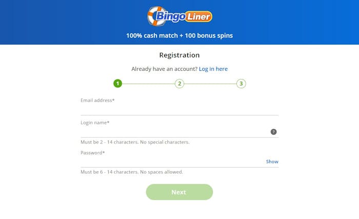 Bingo Liner Casino account registration
