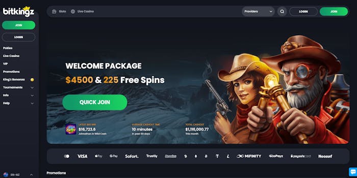 Bitkingz Casino frontpage