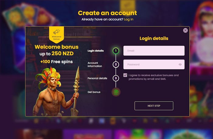 Bizzo Casino account sign up form