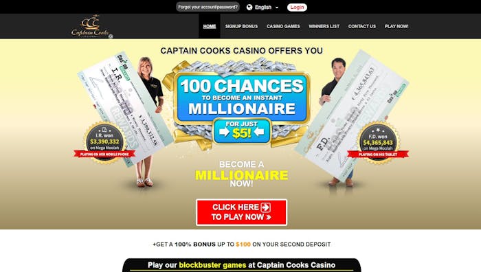 Captain Cooks Casino frontpage