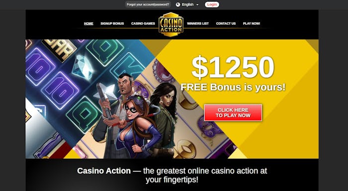 homepage of Casino Action website