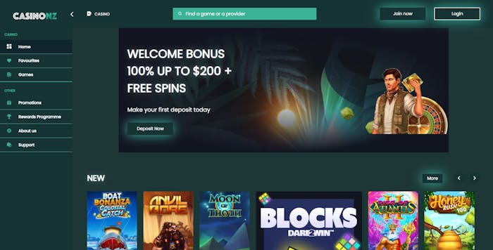CasinoNZ website homepage