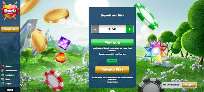 duelz casino front page