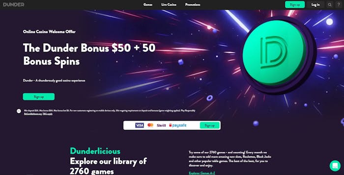 Dunder Casino frontpage