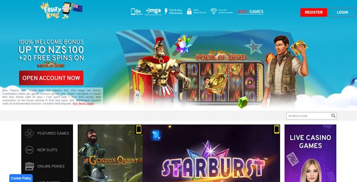 Fruity King Casino homepage