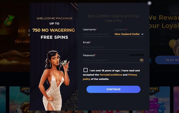 GoldWin Casino account signup