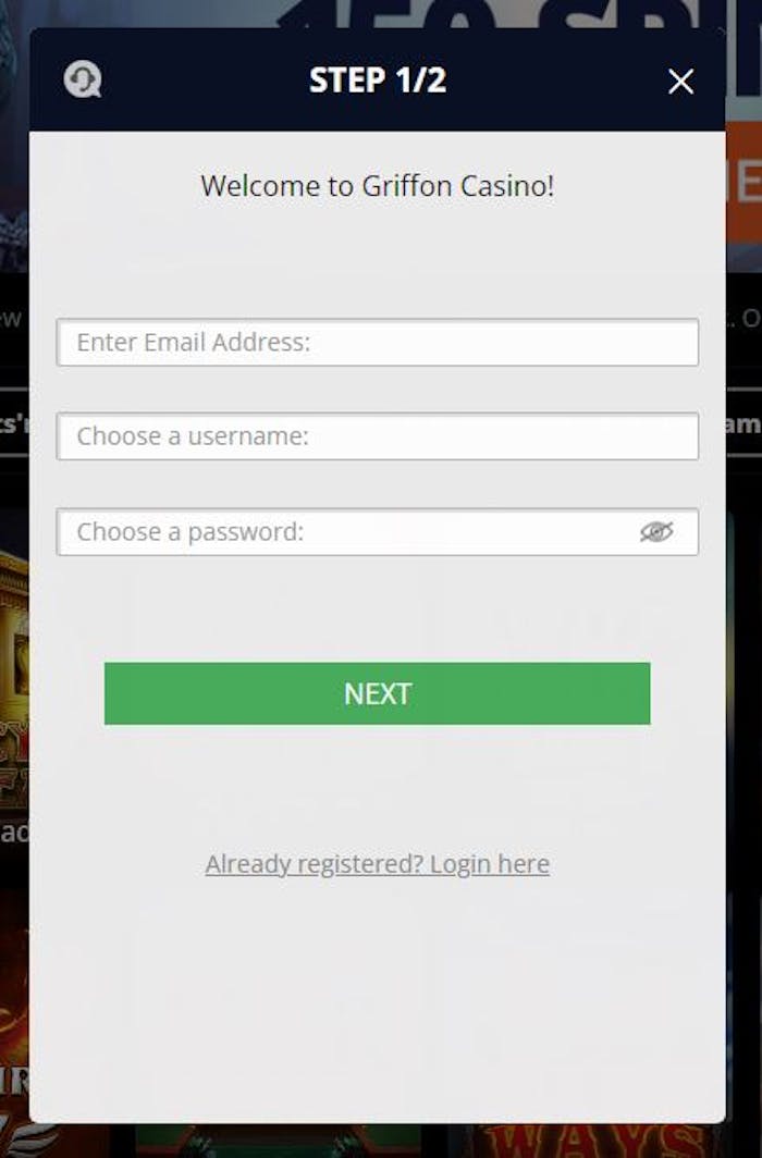 new account sign up Griffon Casino