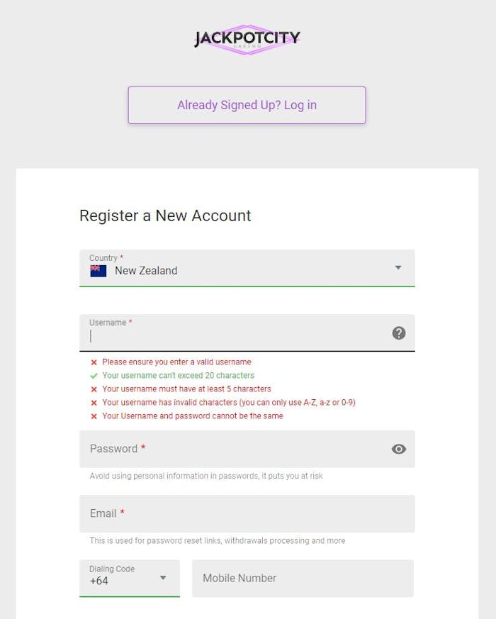 sign up at Jackpot City