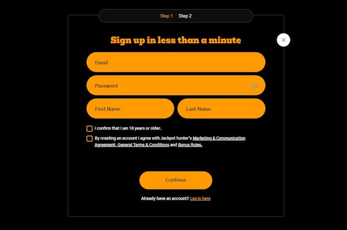 Jackpot Hunter account signup