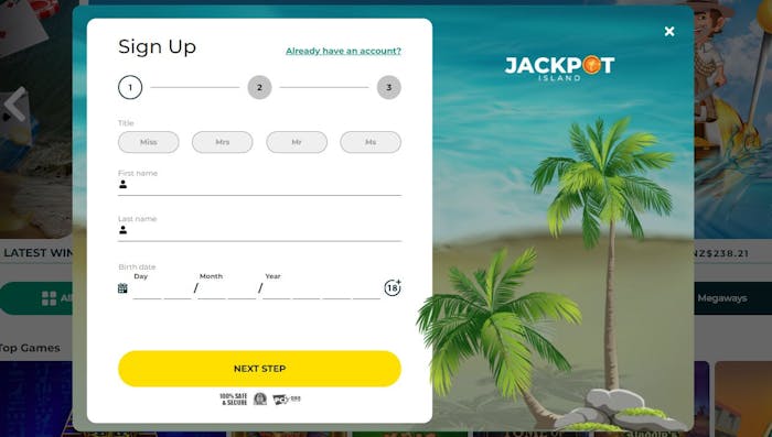 jackpot island signup 