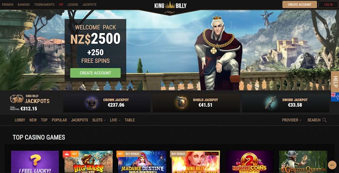 King Billy Casino homepage
