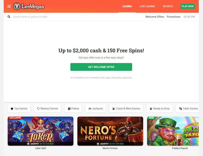 LeoVegas Casino frontpage