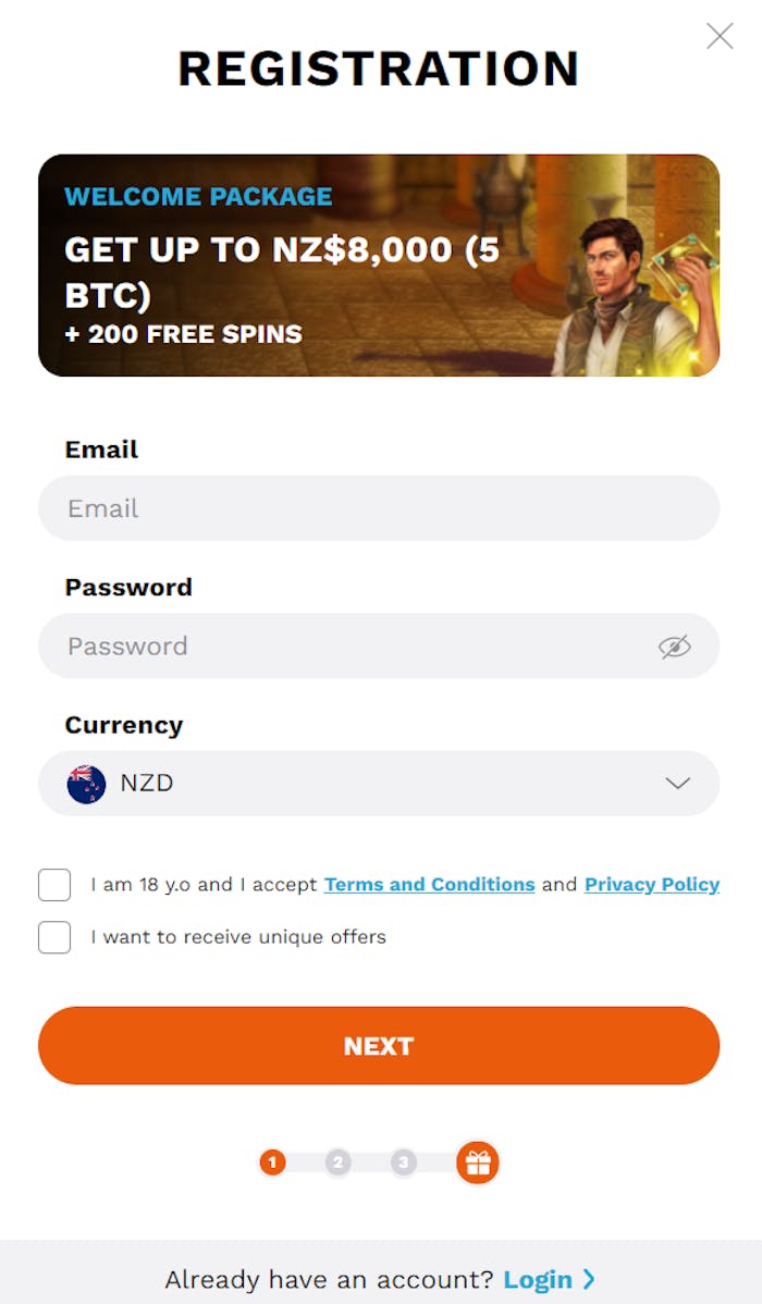 LevelUp Casino account registration