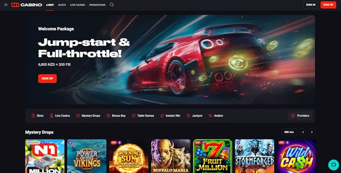 frontpage of N1 Casino website