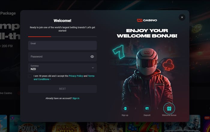 signup form at N1 Casino