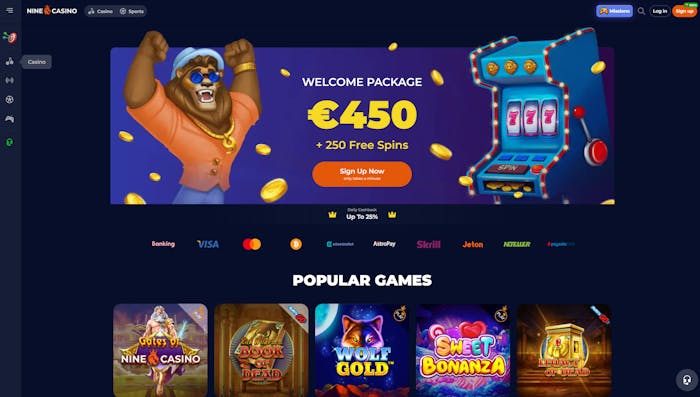 Nine Casino homepage