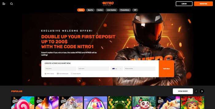 Nitro Casino frontpage