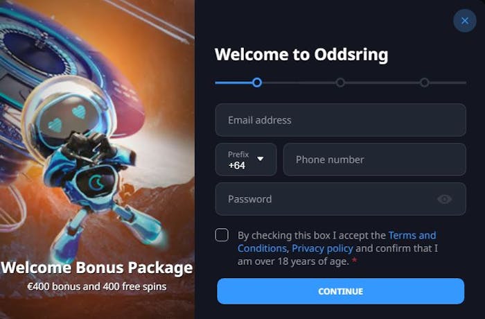 Oddsring Casino account sign up