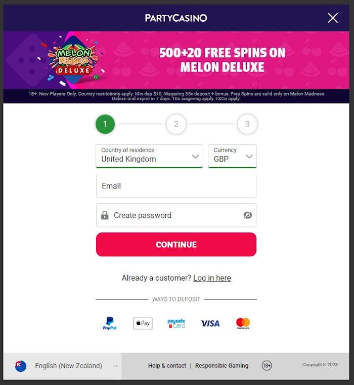 PartyCasino new account sign up