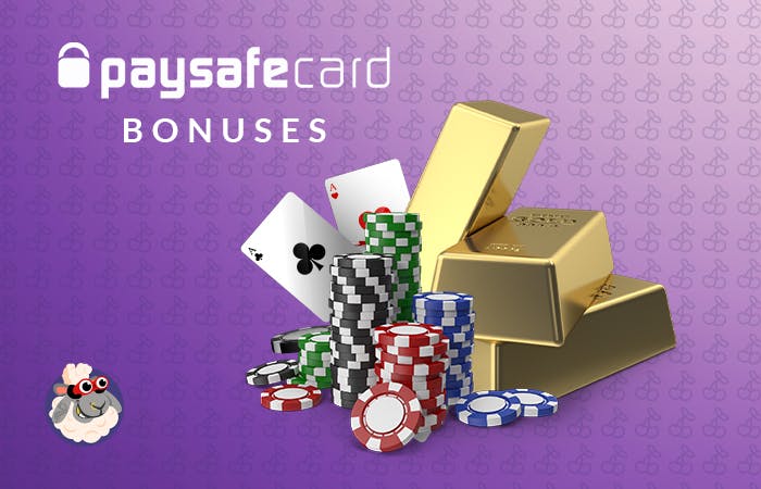 Paysafecard casino bonuses introductory image showing chips, cards and gold bars