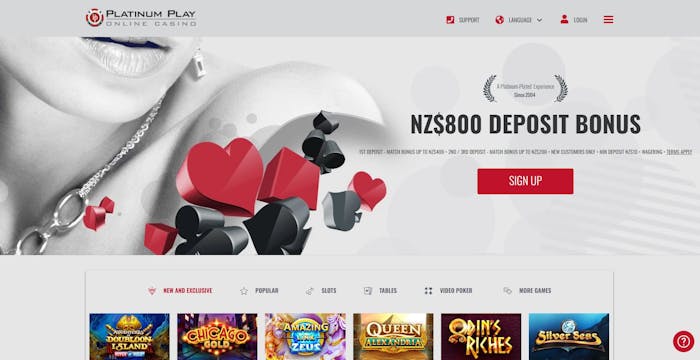 Platinum Play Casino homepage