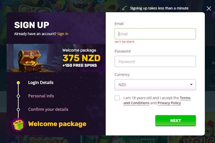 PlayAmo Casino new account sign up