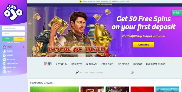 PlayOJO Casino homepage
