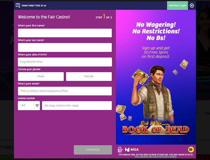 PlayOJO Casino signup form