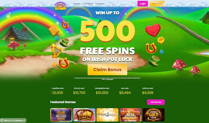 Rainbow Spins Casino frontpage