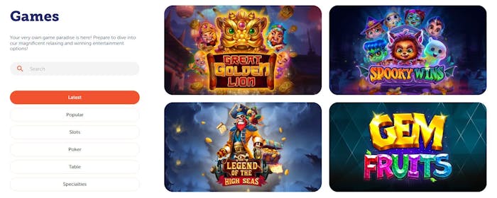 Rich Palms Casino games selection