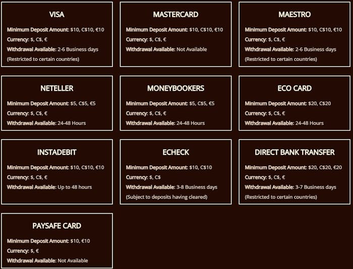 River Belle Casino payment options