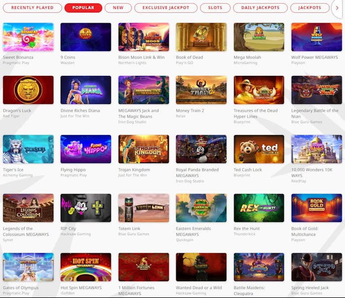 games selection at Royal Panda Casino