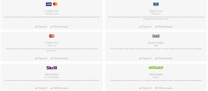 Ruby Fortune Casino payment options