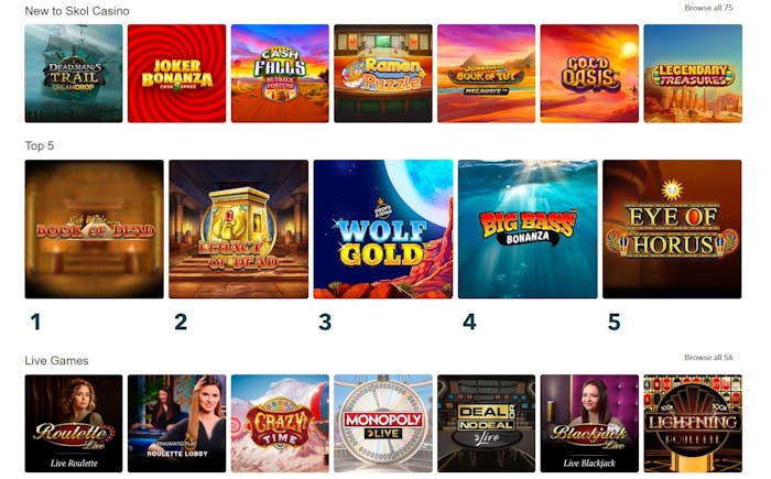 online games selection at Skol Casino