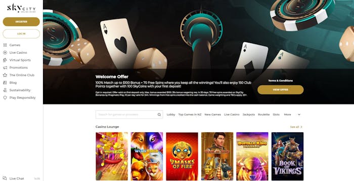 Sky City Casino homepage