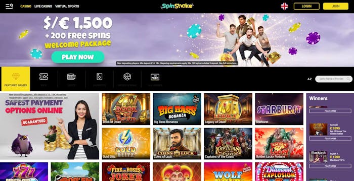 spin shake casino front page