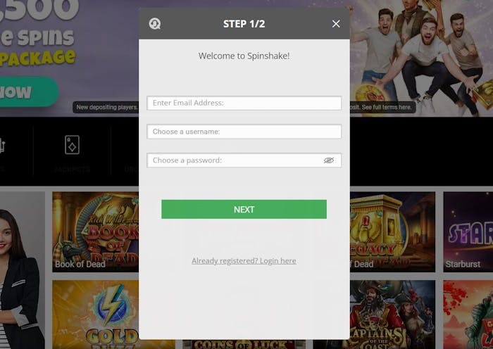 spin shake casino signup