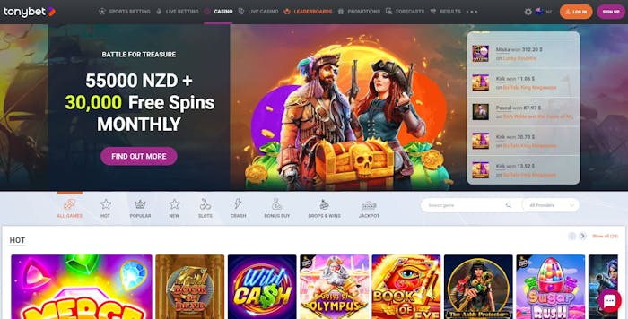 homepage of TonyBet Casino website