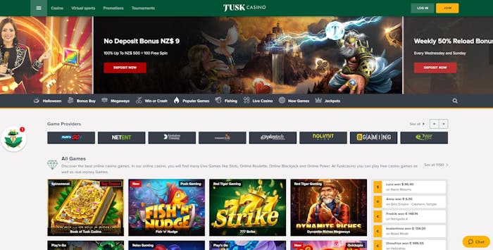 Tusk Casino homepage