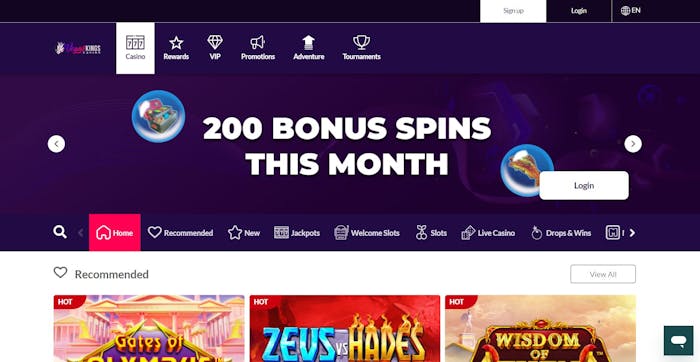 Vegas Kings Casino homepage