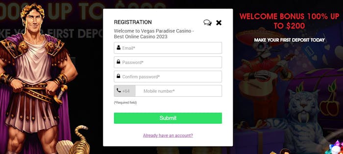 account sign up at Vegas Paradise Casino