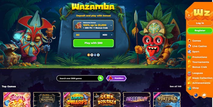 Wazamba Casino frontpage