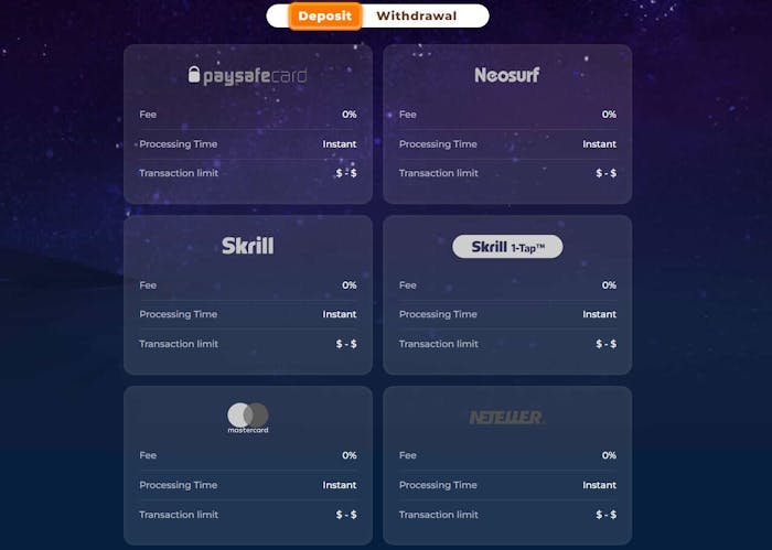 Wazamba Casino payment options