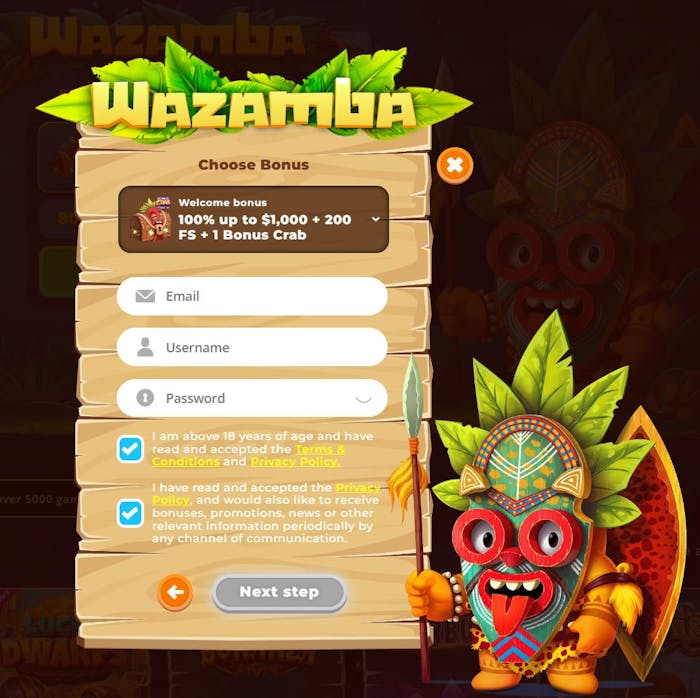 Wazamba Casino signup form