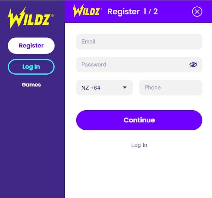 sign up at Wildz Casino