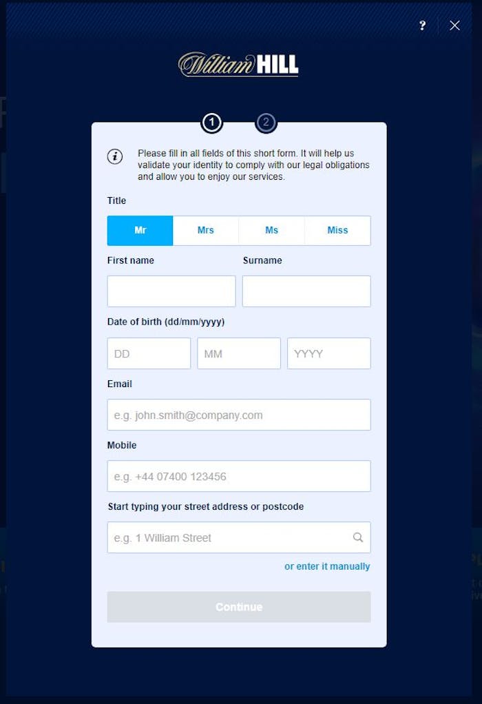 sign up at William Hill Casino